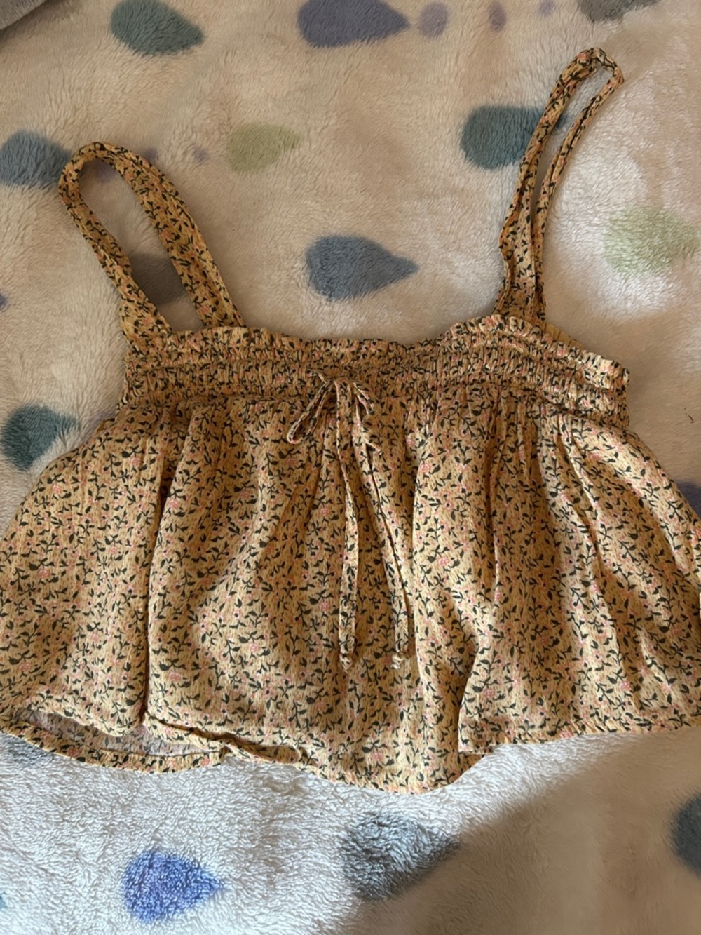 American Eagle Outfitters Yellow Floral Smocked Tank